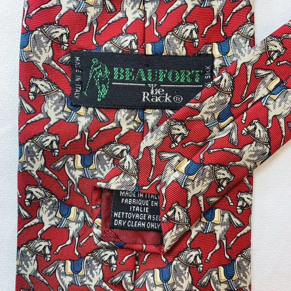 Beaufort Necktie Silk Tie Rack Horses Retro Italy Made Vintage Equestrian Riding